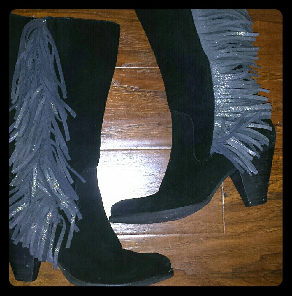 REBA BLACK SUEDE HIGH KNEE BOOTS